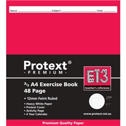PROTEXT PREMIUM EXERCISE BOOK 2/3 A4 48 PAGE 12MM RULED RED MARGIN E13