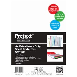 PROTEXT PREMIUM SHEET PROTECTORS A4 EXTRA HEAVY DUTY COLOURED SPINES PACK OF 100