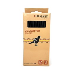 BIBBULMUN LIQUIWRITER BALL PEN 0.7MM FINE BLACK BOX OF 12