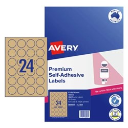 AVERY BLANK PRINTABLE LABELS L7304 40MM ROUND KRAFT BROWN 24UP 360 LABELS 15 SHEETS
