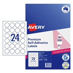 AVERY DURABLE BLANK PRINTABLE LABELS L7588 40MM ROUND MATTE WHITE 24UP 240 LABELS