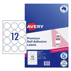 AVERY DURABLE BLANK PRINTABLE LABELS L7589 60MM ROUND MATTE WHITE 12UP 120 LABELS