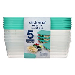 SISTEMA NEST IT MEAL PREP FOOD STORAGE CONTAINERS 1.9 LITRE CLEAR PACK OF 5