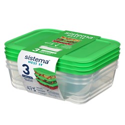 SISTEMA NEST IT RECTANGLE FOOD STORAGE CONTAINERS 1 LITRE CLEAR PACK OF 3