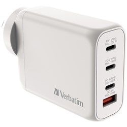VERBATIM GAN 4 PORT USB A/C CHARGER 100W WHITE