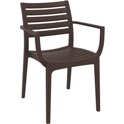 ARTEMIS DINING CHAIR WITH ARMS INDOOR OUTDOOR STACKABLE POLYPROPYLENE CHOCOLATE