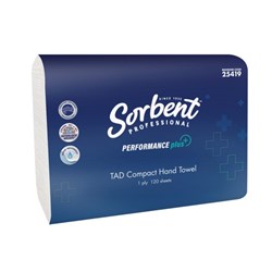 SORBENT PRO PERFORMANCE PLUS TAD COMPACT HAND TOWEL 1 PLY 120 SHEETS CARTON OF 20