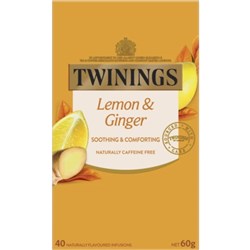 TWININGS LEMON AND GINGER TEA BAGS BOX OF 40