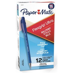 PAPERMATE FLEXGRIP ULTRA BALLPOINT PENS FINE 0.8MM BLUE BOX OF 12