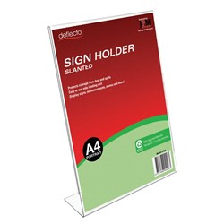 DEFLECTO RECYCLED SIGN HOLDER SLANTED A4 PORTRAIT CLEAR
