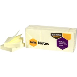 MARBIG REPOSITIONABLE NOTES 40 X 50MM YELLOW 100 SHEET PAD PACK OF 12