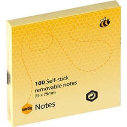 MARBIG REPOSITIONABLE NOTES 75 X 75MM YELLOW 100 SHEET PAD PACK OF 12