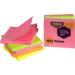 MARBIG REPOSITIONABLE NOTES 75 X 75MM BRILLIANT NEON 80 SHEET PAD ASSORTED PACK OF 5