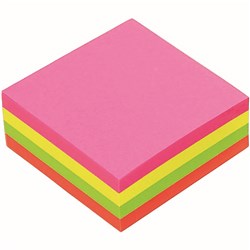 MARBIG REPOSITIONABLE CUBE NOTES 75 X 75MM BRILLIANT NEON ASSORTED 80 SHEET PACK OF 4
