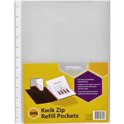 MARBIG KWIK ZIP DISPLAY BOOK REFILLS A4 CLEAR PACK OF 10