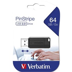 VERBATIM STORE 'N' GO PINSTRIPE USB DRIVE 2.0 64GB BLACK