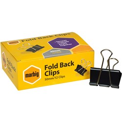 MARBIG FOLDBACK CLIPS 50MM BLACK BOX OF 12
