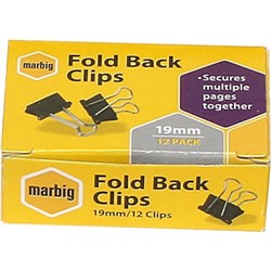 MARBIG FOLDBACK CLIPS 19MM BLACK BOX OF 12