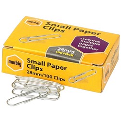 MARBIG PAPER CLIPS SMALL 28MM CHROME BOX OF 100
