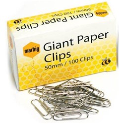 MARBIG PAPER CLIPS GIANT 50MM CHROME BOX OF 100