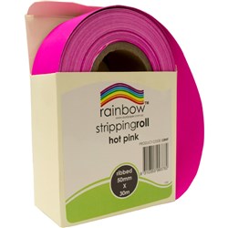 RAINBOW STRIPPING ROLL RIBBED 50MM X 30M HOT PINK