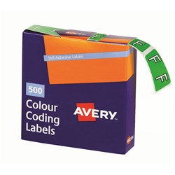AVERY ALPHABET CODING LABEL F SIDE TAB 25X38MM LIGHT GREEN BOX OF 500