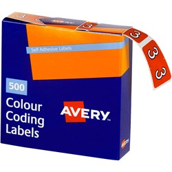 AVERY NUMERIC CODING LABEL 3 SIDE TAB 25X38MM RED BOX OF 500