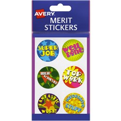 AVERY MERIT STICKERS BRIGHTS ROUND 30MM ASSORTED COLOURS PACK OF 96
