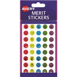 AVERY MERIT STICKERS MINI SMILEY FACES ROUND 18MM ASSORTED COLOURS PACK OF 800