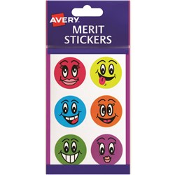 AVERY MERIT STICKERS SMILEY FACES ROUND 43MM ASSORTED COLOURS PACK OF 102