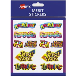 AVERY MERIT STICKERS MULTI CAPTIONS SHAPES 18X30MM ASSORTED COLOURS PACK OF 120