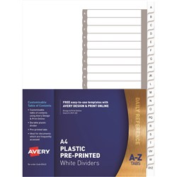 AVERY L7411-AZ DIVIDERS PLASTIC A4 A-Z INDEX TABS WHITE