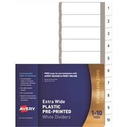 AVERY L7411-10 EXTRA WIDE DIVIDERS PLASTIC A4 1-10 INDEX TABS WHITE