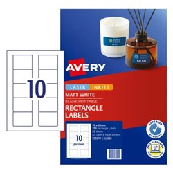 AVERY BLANK PRINTABLE LABELS L7666 70 X 52MM RECTANGLE MATTE WHITE 10UP 250 LABELS