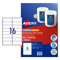 AVERY REMOVABLE LABELS L7162 99.1 X 34MM RECTANGLE MATTE WHITE 16UP 400 LABELS 25 SHEET
