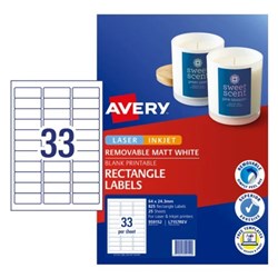 Avery Removable Labels L7157REV 64 x 24.3mm Rectangle Matte White 33UP 825 Labels