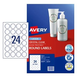 AVERY BLANK PRINTABLE LABELS L6112C 40MM ROUND CLEAR 24UP 240 LABELS 10 SHEETS