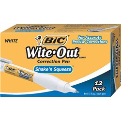 BIC SHAKE SQUEEZE CORRECT PEN 8ML PACK OF 12