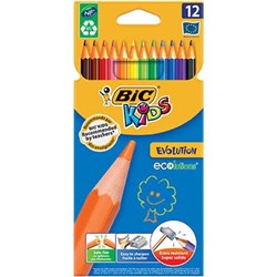BIC EVOLUTION ECOLUTIONS KIDS COLOUR PENCIL WOOD FREE ASSORTED PACK OF 12