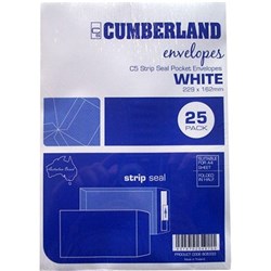 CUMBERLAND PLAIN ENVELOPE POCKET C5 162 X 229MM STRIP SEAL WHITE PACK OF 25