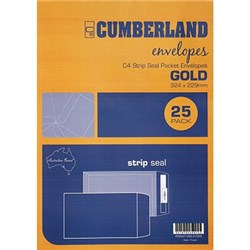 CUMBERLAND PLAIN ENVELOPE POCKET C4 229 X 324MM STRIP SEAL GOLD PACK OF 25