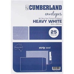 CUMBERLAND PLAIN ENVELOPE POCKET B4 250 X 353MM STRIP SEAL WHITE PACK OF 25