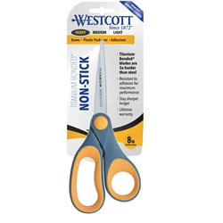 WESTCOTT TITANIUM SCISSORS 203MM BONDED STRAIGHT HANDLE NON-STICK GREY AND YELLOW