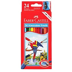 FABER-CASTELL WATERCOLOUR PENCILS WITH SHARPENER ASSORTED PACK OF 24