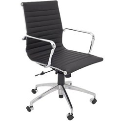 RAPIDLINE PU605M BOARDROOM CHAIR CHROME BASE AND ARMS MEDIUM BACK BLACK RIBBED PU