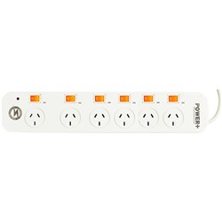 ITALPLAST POWER+ 6 OUTLET POWERBOARD INDIVIDUAL SWITCHES SURGE & OVERLOAD PROTECTION