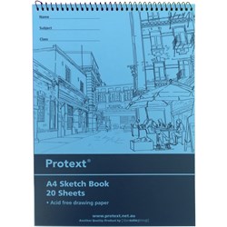 PROTEXT SKETCH BOOK A4 ACID FREE 100GSM POLY COVER 20 LEAF TOP BOUND