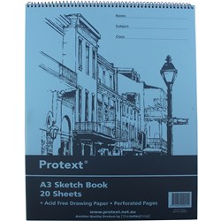 PROTEXT SKETCH BOOK A3 ACID FREE 100GSM POLY COVER 20 LEAF TOP BOUND
