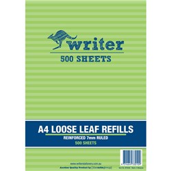 WRITER BINDER REFILLS A4 7MM RULED REINFORCED PACK OF 500