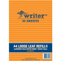 WRITER BINDER REFILLS A4 18MM DOTTED THIRDS PACK OF 50